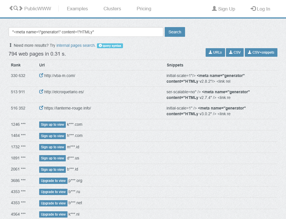 Finding HTMLy Websites on the Internet